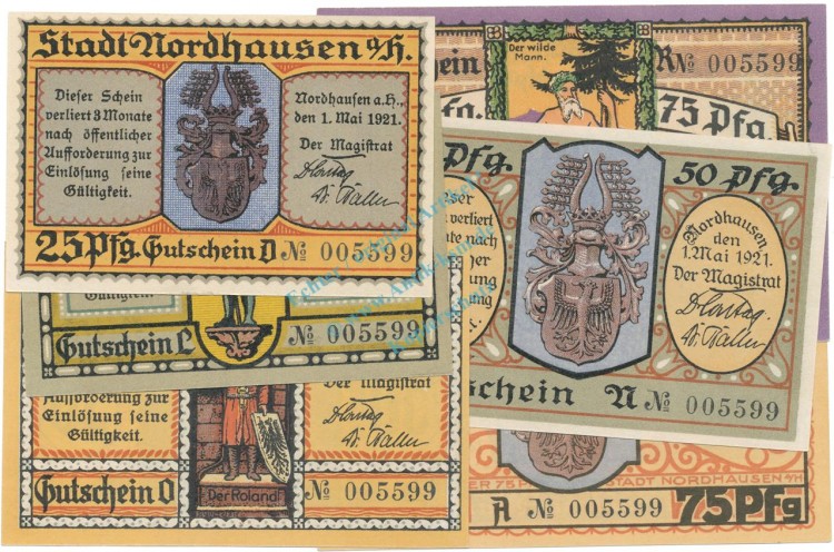 Mühlhausen , Notgeld Set -6 x Nummerngleich- unc-kfr. M-G 987.1 , TH 1921 Seriennotgeld -5805-