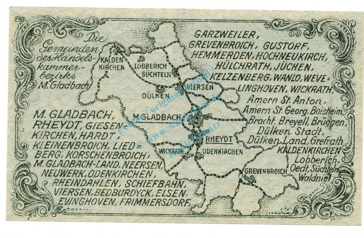 München Gladbach , Notgeld 20 Pfennig Schein unc-kfr. Ti.4710.05.01 , RHL 1917 Verkehrsausgabe -4183-