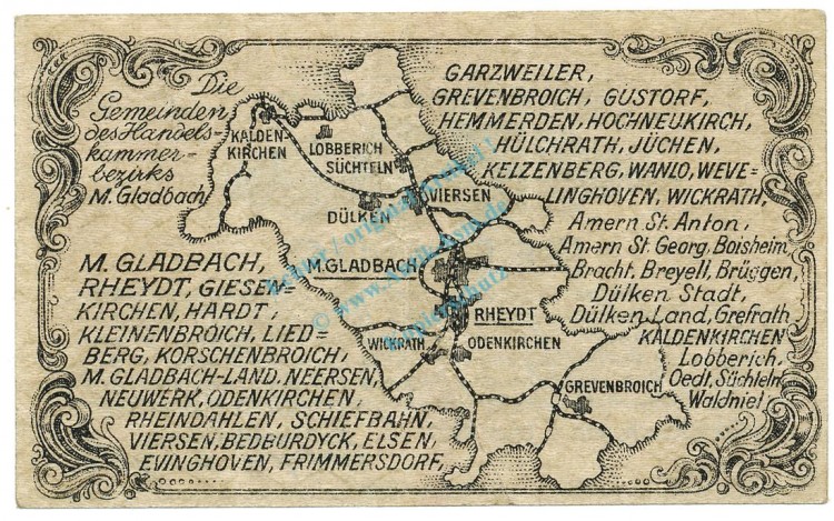 München Gladbach , Notgeld 50 Pfennig Schein unc-kfr. Ti.4710.05.02 , RHL 1917 Verkehrsausgabe -4184-