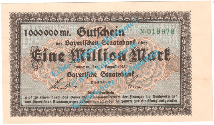 München , Notgeld 1 Million Mark Schein in kfr. Keller 3657.a , Bayern 1923 Grossnotgeld Inflation