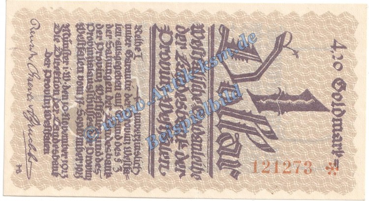 Münster , Banknote 4,20 Gold Mark -KN h.braun- in kfr. Müller 3400.2.e Wertbeständig 1923 Westfalen