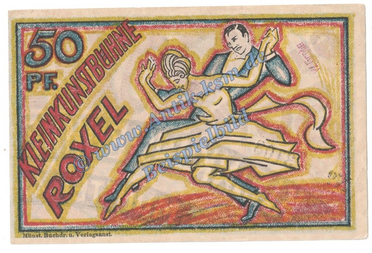 Münster , Notgeld Kleinkunstbühne -Roxel- 50 Pfennig in kfr. M/G 915.1.b , Westfalen o.D. Seriennotgeld