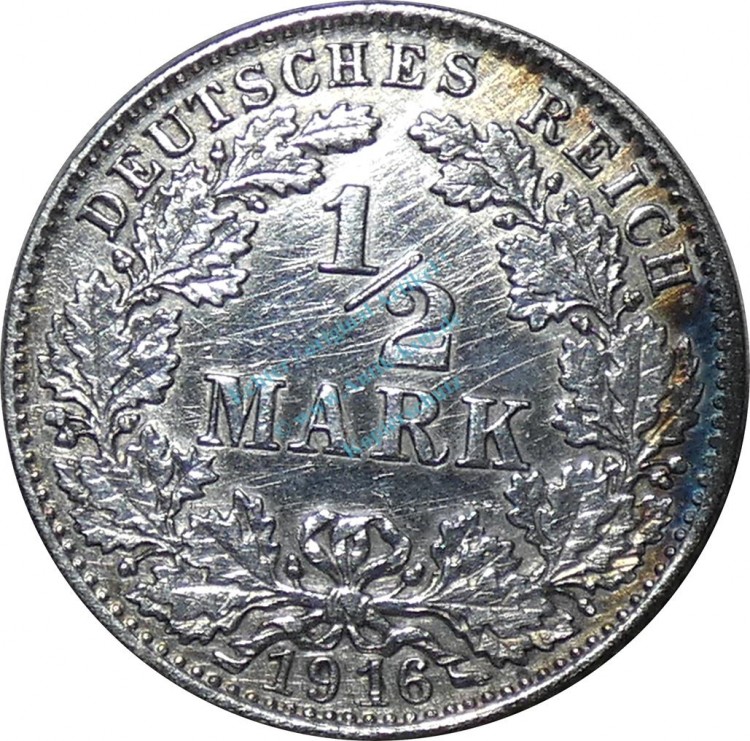 Münze deutsches Reich , 1 halbe Mark Stück -Reichsadler- von 1916 D , J.16 -0596-