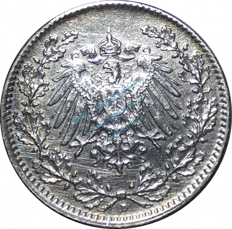 Münze deutsches Reich , 1 halbe Mark Stück -Reichsadler- von 1916 D , J.16 -0596-