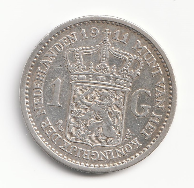 Münze Niederlande , 1 Gulden von 1911 , Wilhelmina , KM#148 , 1 Gulden Silber von 1911