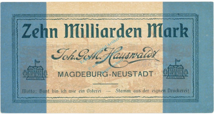 Magdeburg , Banknote 10 Milliarden Mark Schein unc-kfr. Keller 3415.e , Sachsen Anhalt 1923 Inflation