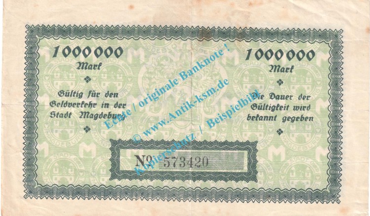 Magdeburg , Notgeld 1 Million Mark Schein in gbr. Keller 3381.b , Sachsen Anhalt 1923 Grossnotgeld Inflation