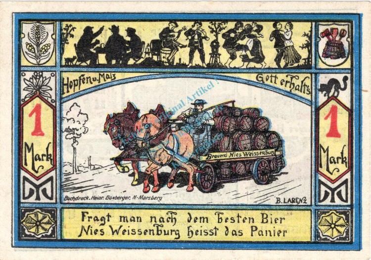 Marsberg , Notgeld 1 Mark Schein -F 7- unc-kfr. M-G 874.a , Westfalen 1921 Seriennotgeld