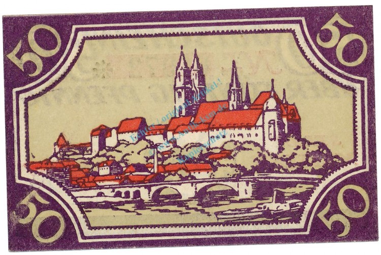 Meissen , Notgeld 50 Pfennig Schein unc-kfr. Ti.4470.05.15 , S o.D. Verkehrsausgabe -4181-