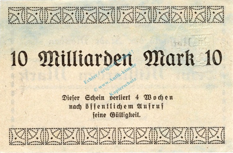 Menden , Banknote 10 Milliarden Mark --MUSTER-- unc-kfr. Keller 3516... Westfalen 1923 Inflation