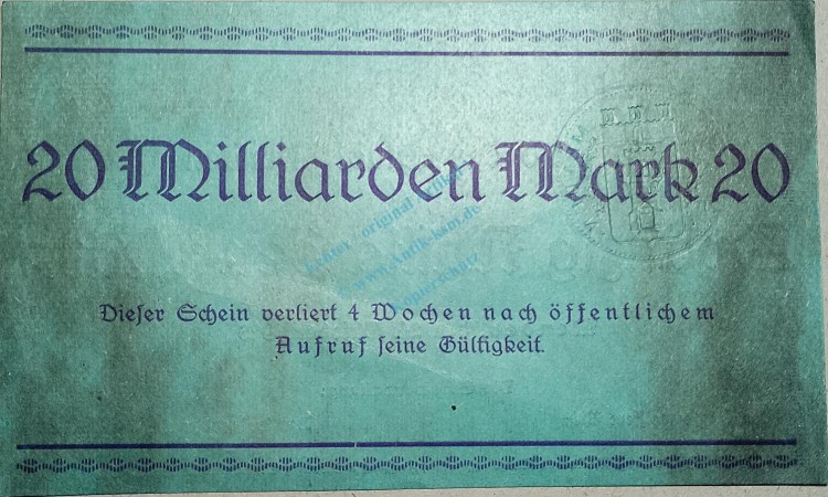 Menden , Banknote 20 Milliarden Mark --MUSTER-- unc-kfr. Keller 3516... Westfalen 1923 Inflation