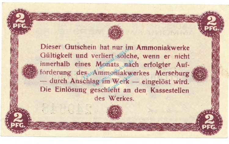 Merseburg , Notgeld 2 Pfennig Schein unc-kfr. Ti.4505.05.02 , SA 1920 Verkehrsausgabe -4215-