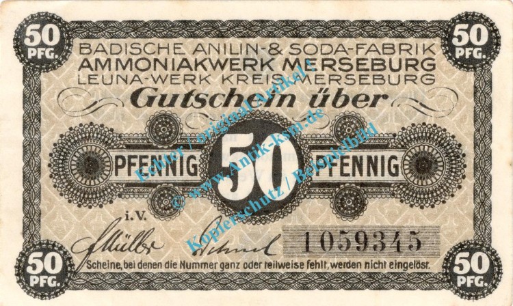 Merseburg , Notgeld 50 Pfennig Schein in kfr. Tieste 4505.05.05 , Sachsen Anhalt o.D. Verkehrsausgabe