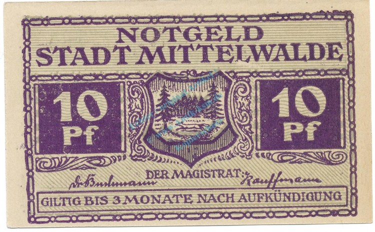 Mittelwalde , Notgeld 10 Pfennig Schein unc-kfr. Ti.4585.095.01 , SLN o.D. Verkehrsausgabe -4187-