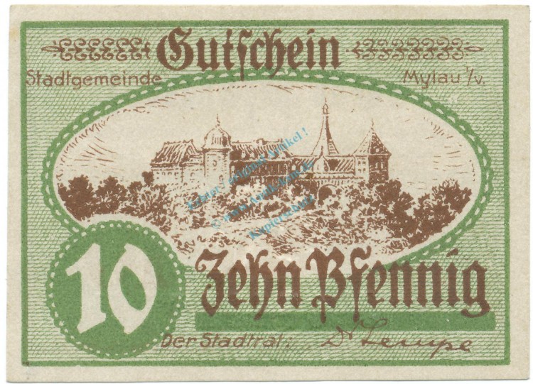 Mylau , Notgeld 10 Pfennig Schein unc-kfr. Ti.4730.05.10 , S o.D. Verkehrsausgabe -4194-
