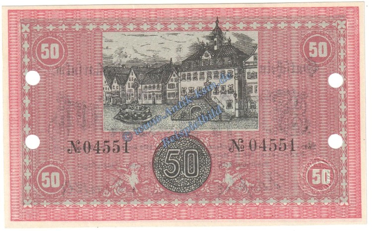 Neckarsulm , Banknote 50 Mark Schein in kfr.E , Geiger 368.03 , Württemberg 1918 Grossnotgeld
