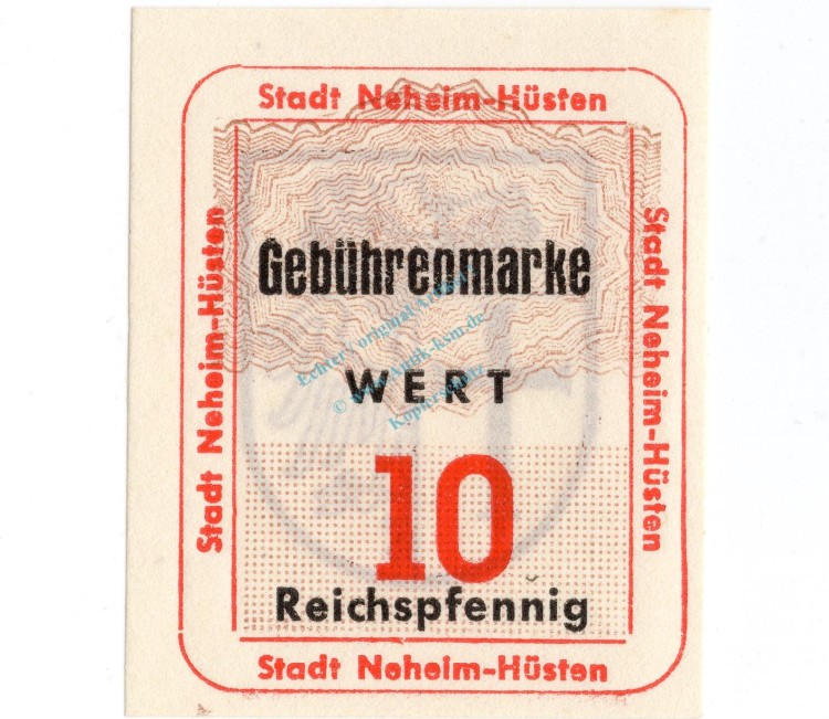 Neheim Hüsten , Notgeld 10 Pfennig Schein unc-kfr. Schöne 492 , Westfalen o.D. Notgeld 1945-48