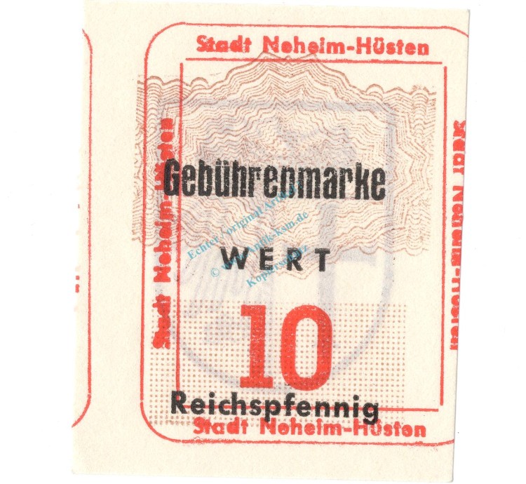 Neheim Hüsten , Notgeld 10 Pfennig Schein unc-kfr. Topp 668.2 , Westfalen 1947 Notgeld 1945-48