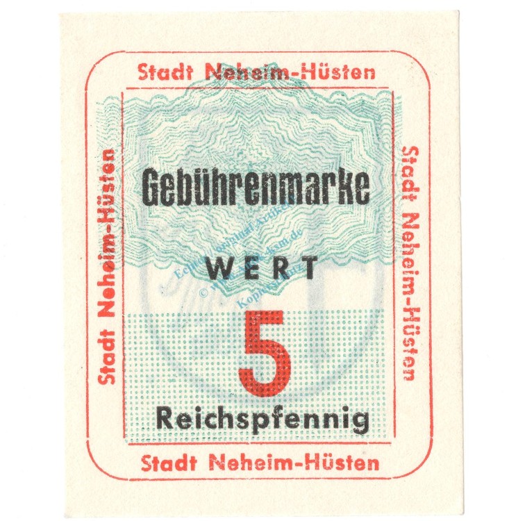 Neheim Hüsten , Notgeld 5 Pfennig Schein unc-kfr. Topp 668.1 , Westfalen 1947 Notgeld 1945-48