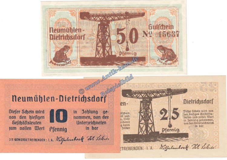 Neumühlen , Notgeld Set mit 3 Scheinen in kfr. M-G 953... Schleswig Holstein o.D. Seriennotgeld