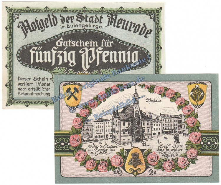 Neurode , Notgeld Set mit 2 Scheinen in kfr. M-G. 958.1 , Schlesien o.D. Seriennotgeld