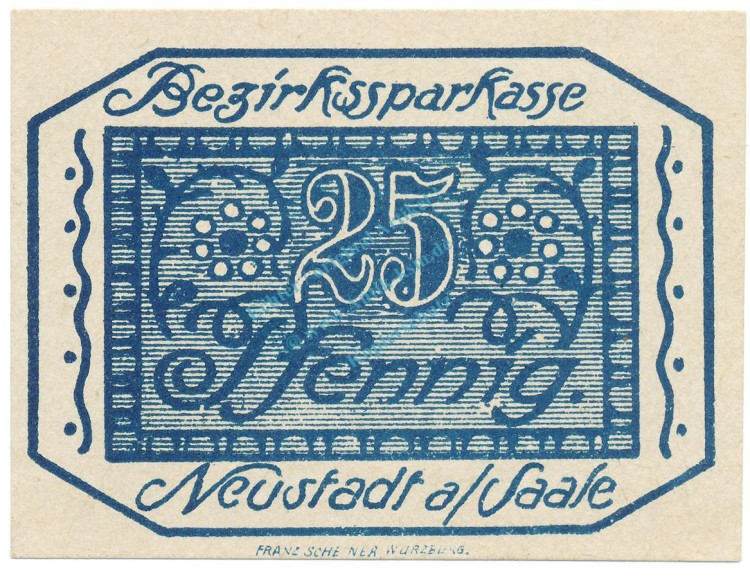 Neustadt , Notgeld 25 Pfennig Schein unc-kfr. Ti.4975.05.02 , BAY o.D. Verkehrsausgabe -4168-