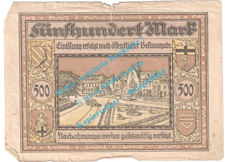 Neuwied , Notgeld 500 Mark Schein in S-gbr. Müller 3307.5.a , Rheinland 1922 Grossnotgeld