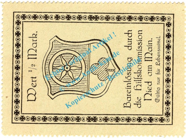 Nied a.M. Notgeld 1 Halbe Mark Schein in kfr. Tieste 5035.05.01 , Hessen o.D. Verkehrsausgabe