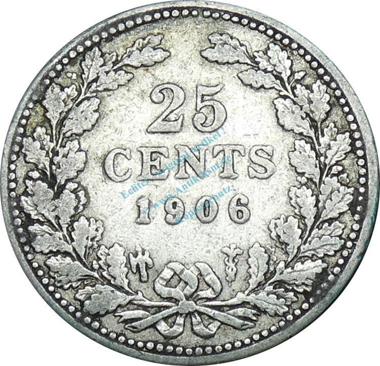 Niederlande , Kursmünze 25 Cents 1906 -Wilhelmina- KM.120.2 s-ss , -0217-