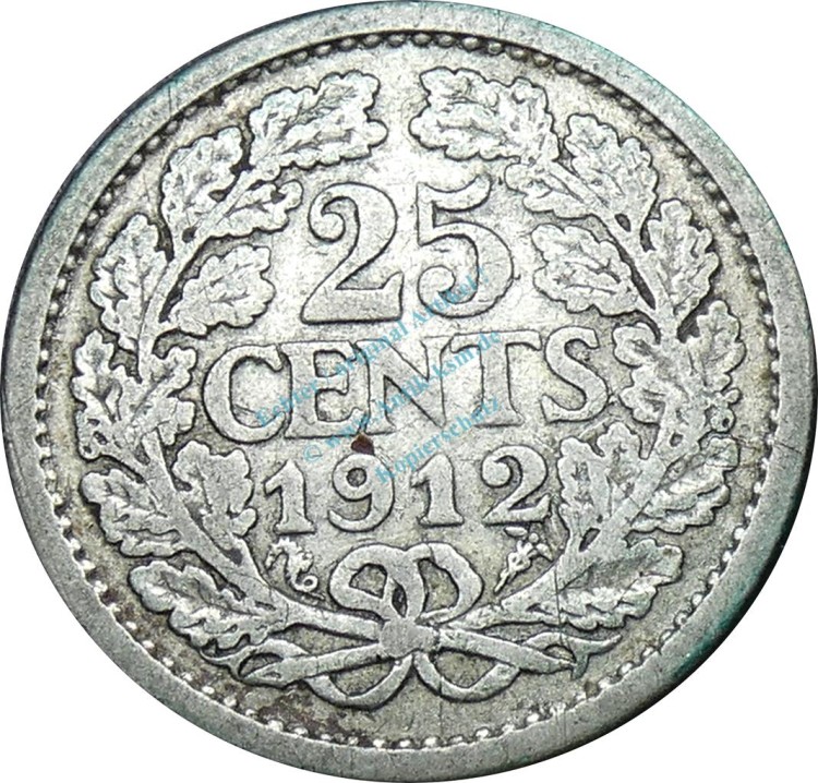 Niederlande , Kursmünze 25 Cents 1912 -Wilhelmina I. 0640- KM.146 s-ss , -0214-