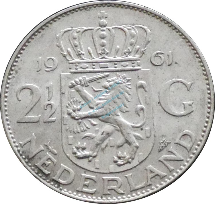 Niederlande , Kursmünze 2,5 Gulden 1961 -Juliana- KM.185 ss-vz , -0208-