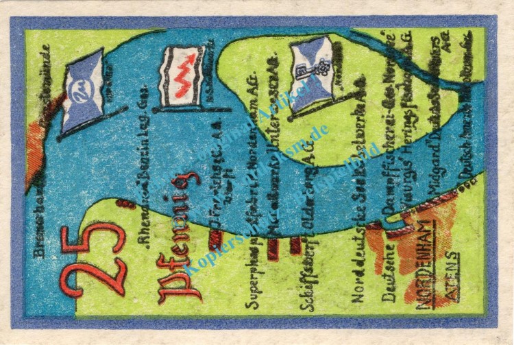 Nordenham , Notgeld 25 Pfennig Schein Nr.2 in kfr. M-G 982.1.a , Niedersachsen o.D. Seriennotgeld
