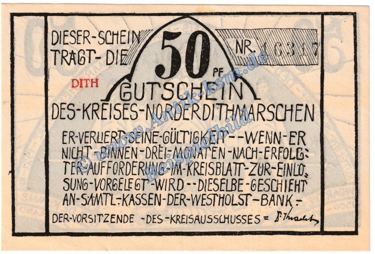 Norderdithmarschen , Notgeld 50 Pfennig -DITH- in kfr. M-G 983.4.a Schleswig o.D. Seriennotgeld