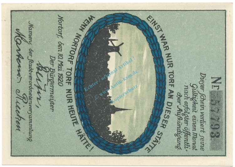Nortorf , Notgeld 50 Pfennig Schein unc-kfr. M-G 989.2 , SH 1920 Seriennotgeld -5814-