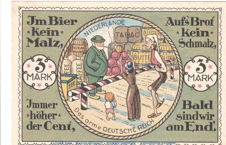 Notgeld -Hohe Ecke- Gronau 475.1 , 3 Mark Schein in kfr. o.D. Westfalen Seriennotgeld