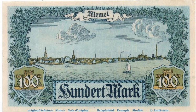 Notgeld , 100 Mark Schein in kfr. Memel , MEM-9 , Rosenberg 854 , P 9 , vom 22.02.1922 , deutsche Nebengebiete
