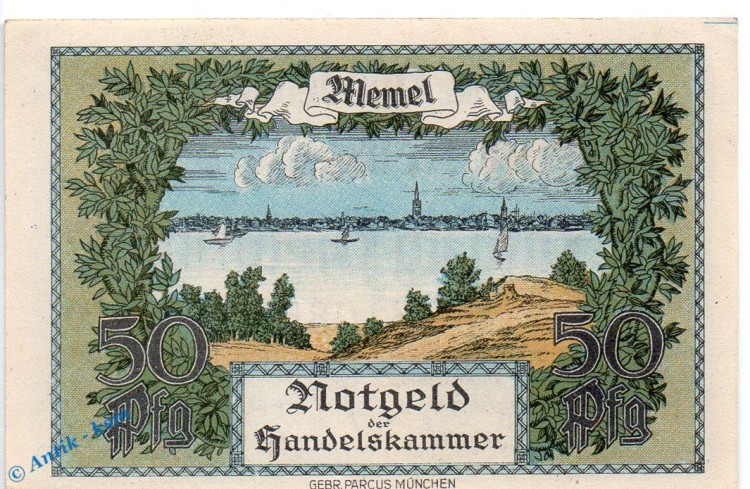 Notgeld , 1/2 Mark Schein in kfr. Memel , MEM-1 , Rosenberg 846 , P 1 , vom 22.02.1922 , deutsche Nebengebiete