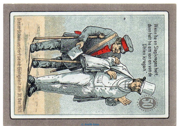 Notgeld Alte Diele Hamburg 515.2 , 50 Pfennig Schein Nr 2 in kfr. o.D. Hamburg Seriennotgeld