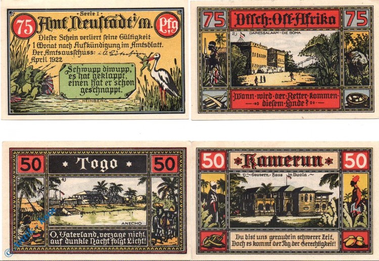 Notgeld Amt Neustadt , Serie 1 , Set mit 4 Scheinen , Mehl Grabowski 961.1 , von 1922 , Mecklenburg Vorpommern Seriennotgeld