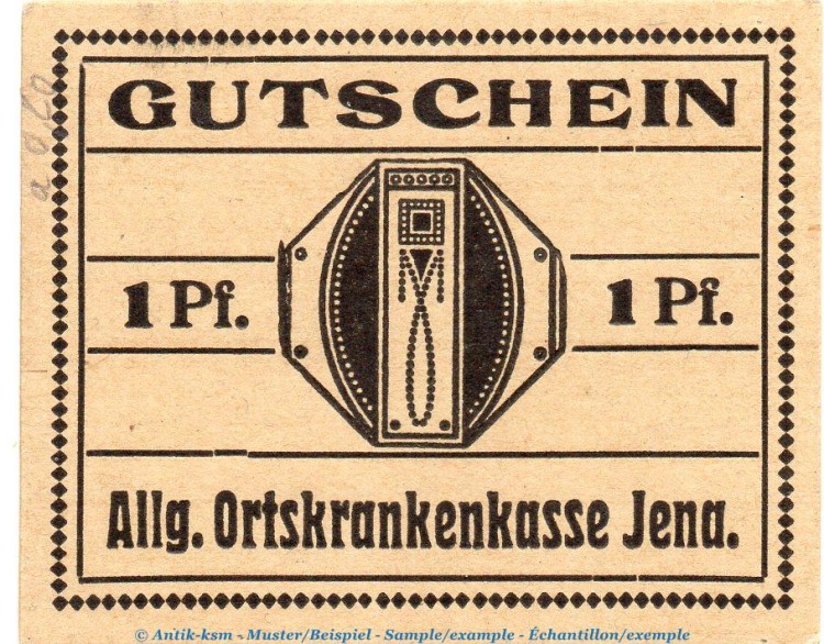 Notgeld AOK Jena 3270.05.01 , 1 Pfennig Schein in kfr. o.D. Sachsen Verkehrsausgabe