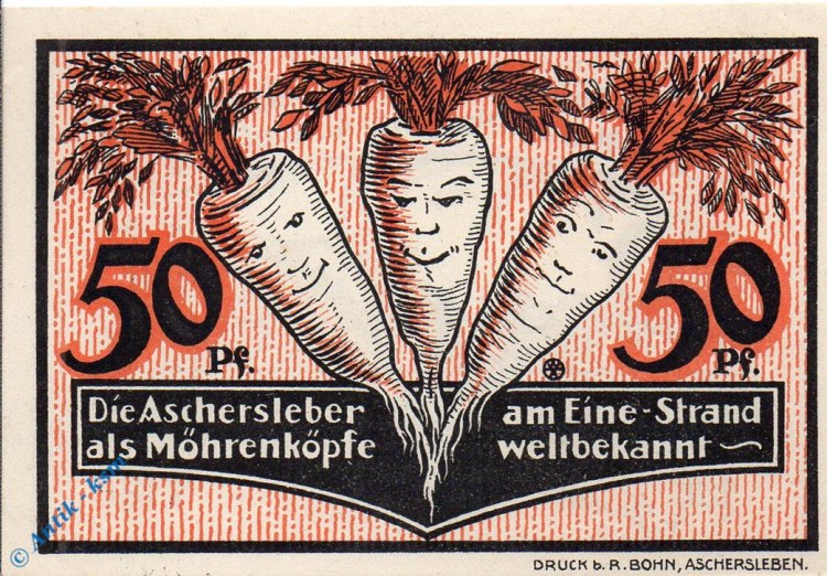 Notgeld Aschersleben , Notgeldsammlerbund , 50 Pfennig Schein rot kfr , Mehl Grabowski 49.2 , von 1921 , Sachsen Anhalt Seriennotgeld