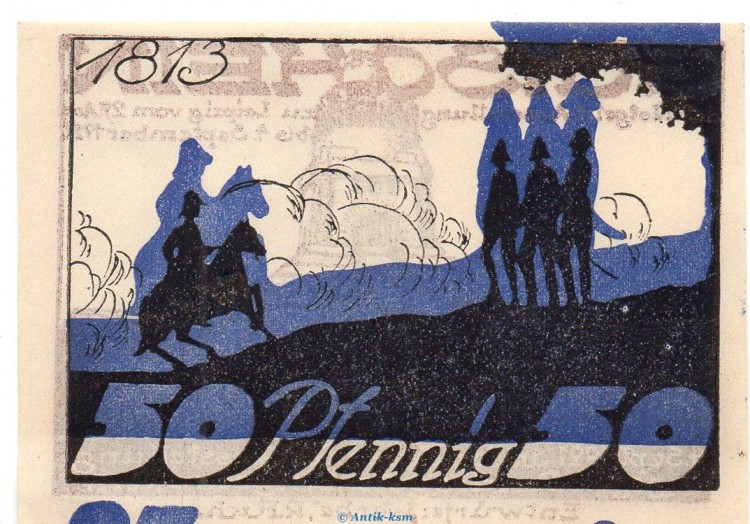 Notgeld Ausstellung Leipzig 784.1 , 50 Pfennig Schein Nr.4 Fehldruck in kfr. von 1921 Sachsen Seriennotgeld