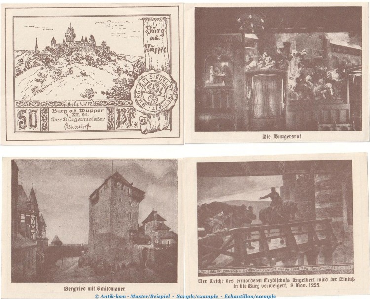 Burg , Notgeld Set 4 x 50 Pfennig Schein in kfr. M-G 209.1 Westfalen von 1921