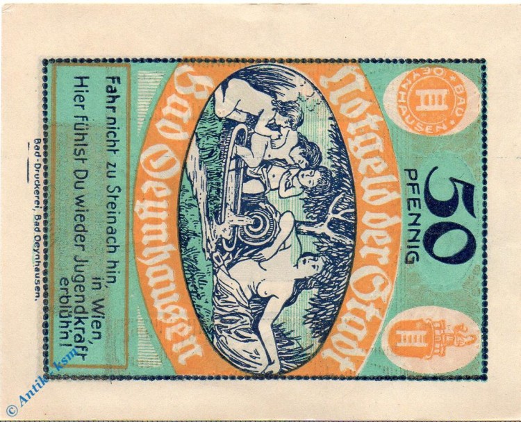 Notgeld Bad Oeynhausen , 50 Pfennig Schein 89 x 104 , Mehl Grabowski 1010.1 d , Westfalen Seriennotgeld