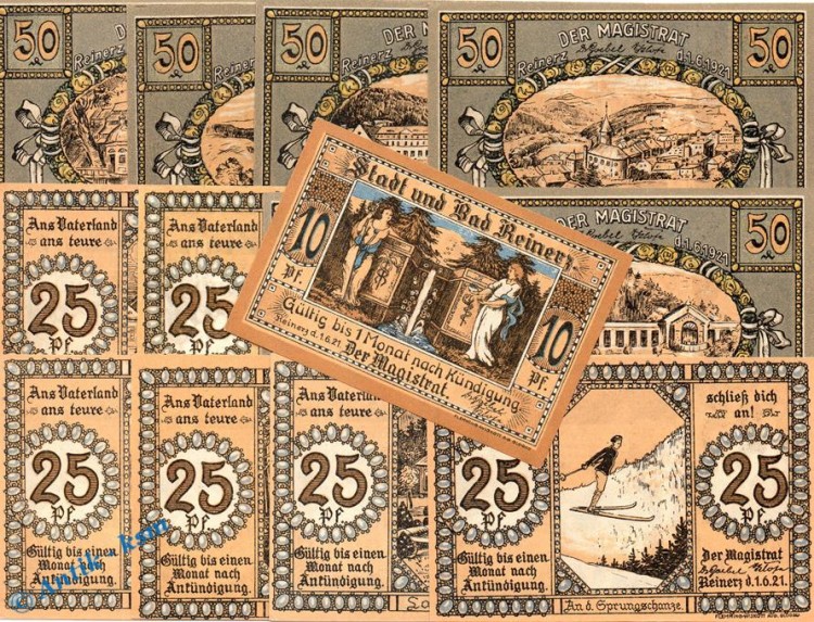 Notgeld Bad Reinerz , Set mit 13 Scheinen in kfr. Mehl Grabowski 1111.1 , von 1921 , Schlesien Seriennotgeld