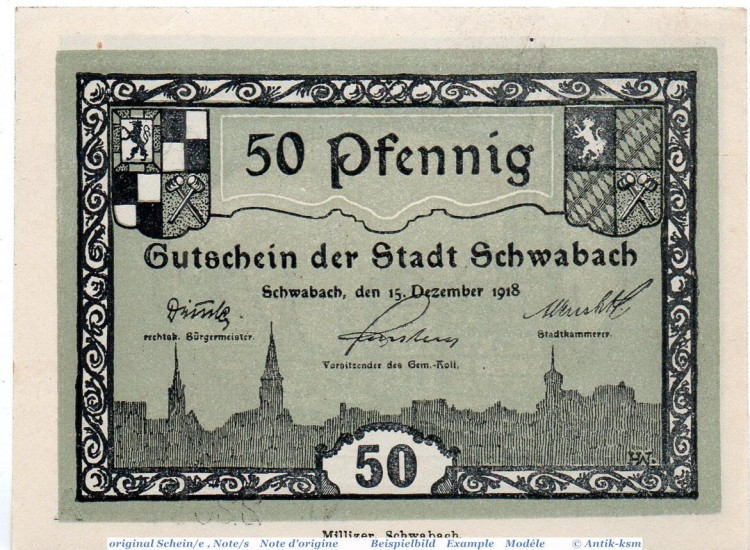 Notgeld Bankhaus Hering Schwabach , 50 Pfennig Schein in kfr. 6715.05.70 , von 1918 , Bayern Verkehrsausgabe