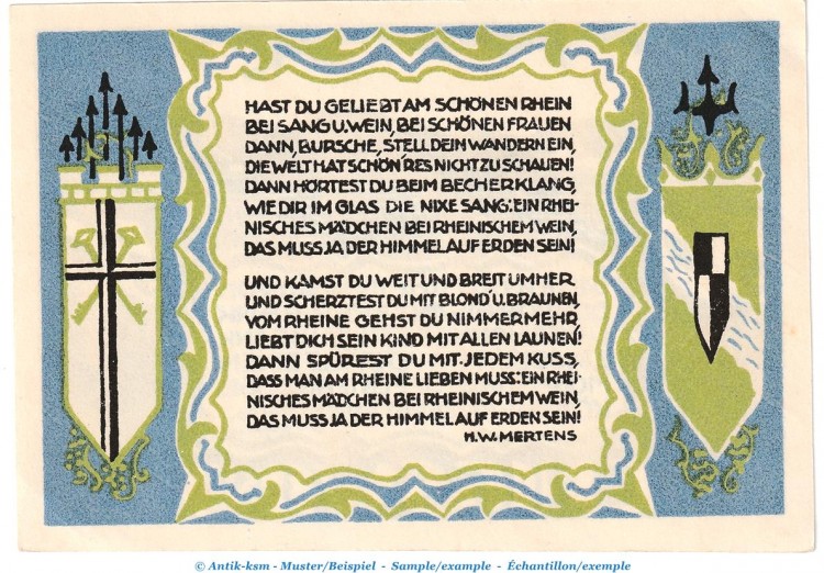 Notgeld Bank Königswinter 730.1 , 50 Pfennig Nr.4 -Serie 1502- in kfr. von 1921 , Westfalen Seriennotgeld