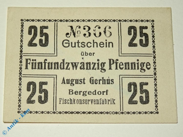 Notgeld Bergedorf , Gerhus , 25 Pfennig Schein , Tieste 0440.25.03.B , Hamburg Verkehrsausgabe