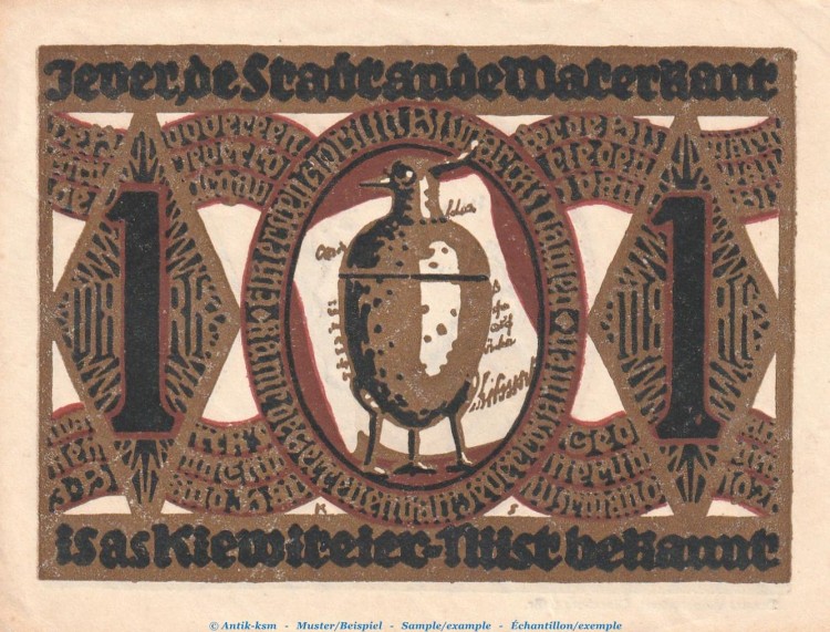Notgeld Bismarckturm Jever 660.1 , 1 Mark Schein Nr.3 in kfr. o.D. Niedersachsen Seriennotgeld