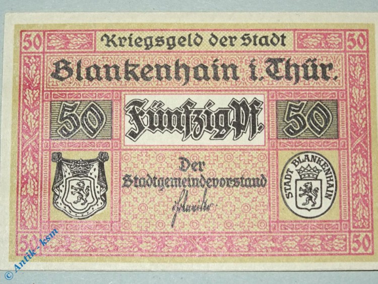 Notgeld Blankenhain , 50 Pfennig Schein , Wz Wellenbündel , Tieste 0725.05.03 , Sachsen Verkehrsausgabe